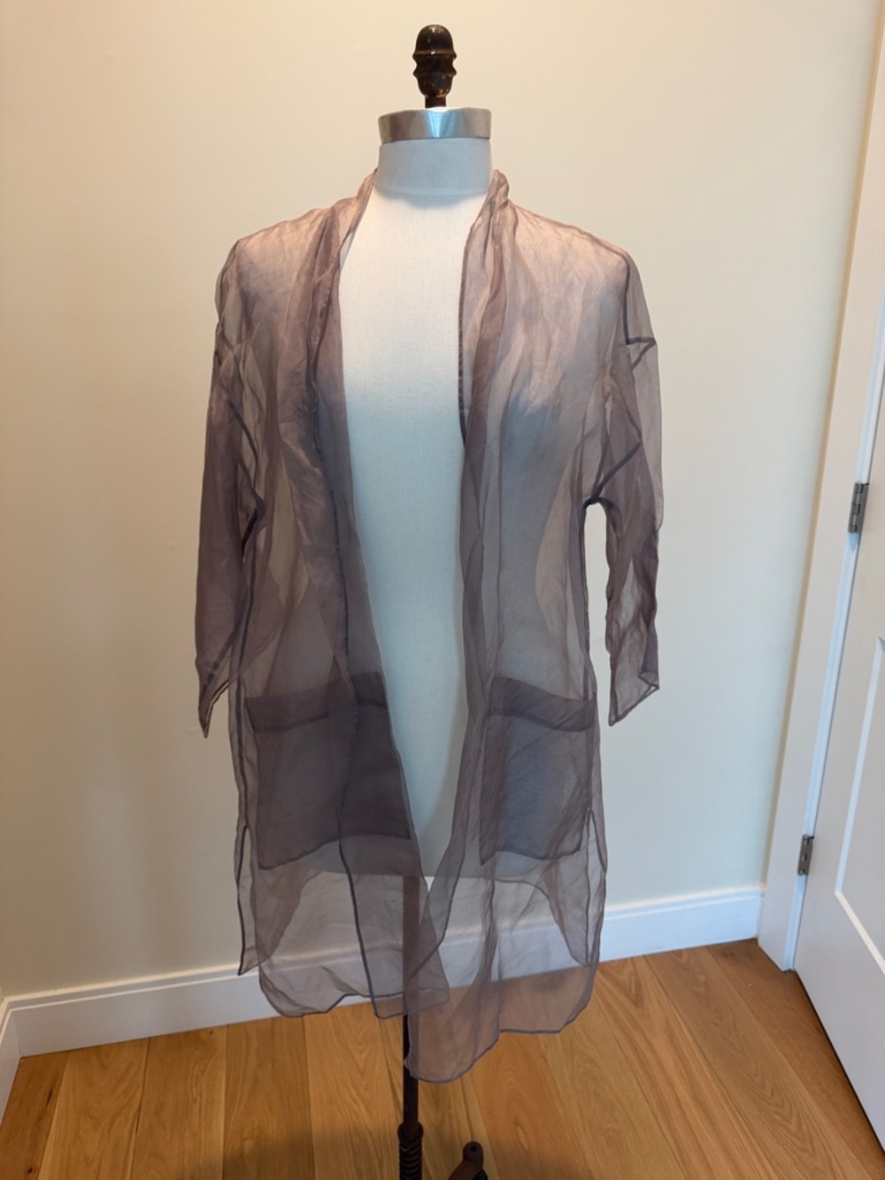 Eileen Fisher Sheer Open Front Long Kimono Duster - Mauve